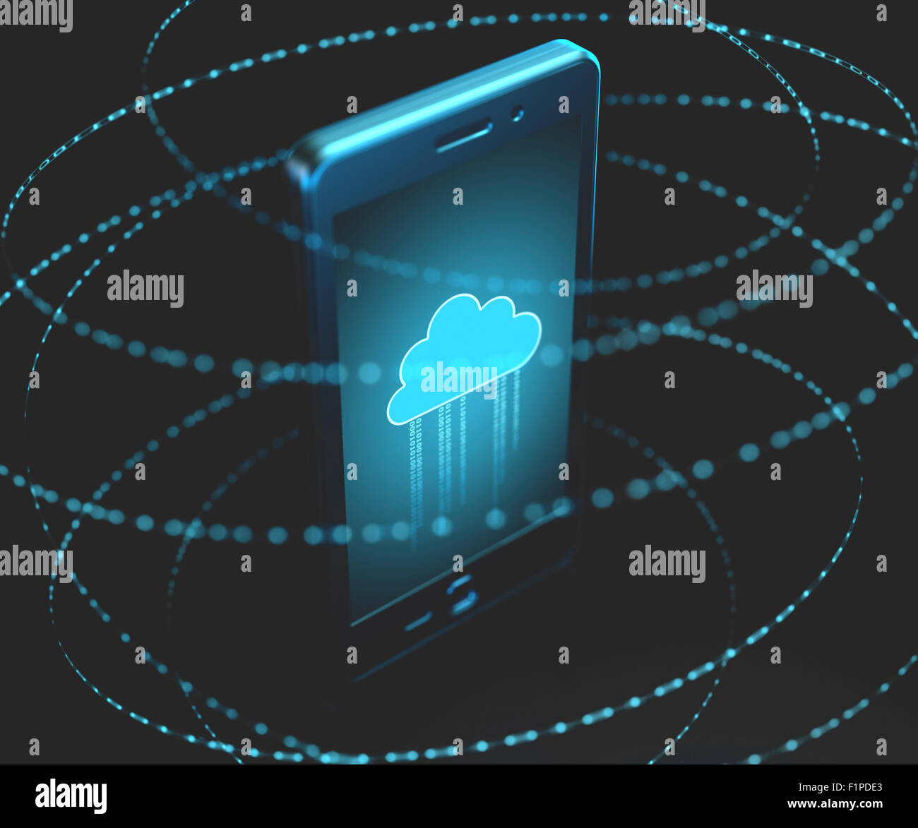 Smartphone Blackberry connecté à l'ordinateur, cloud illustration. Banque D'Images