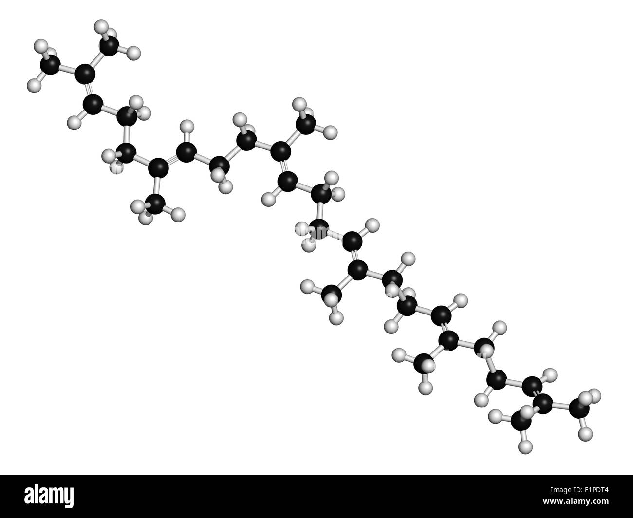 Molécule d'hydrocarbure naturel de squalène dans l'huile de foie de requin et nombre de sources végétales Les atomes sont représentés comme des sphères Banque D'Images