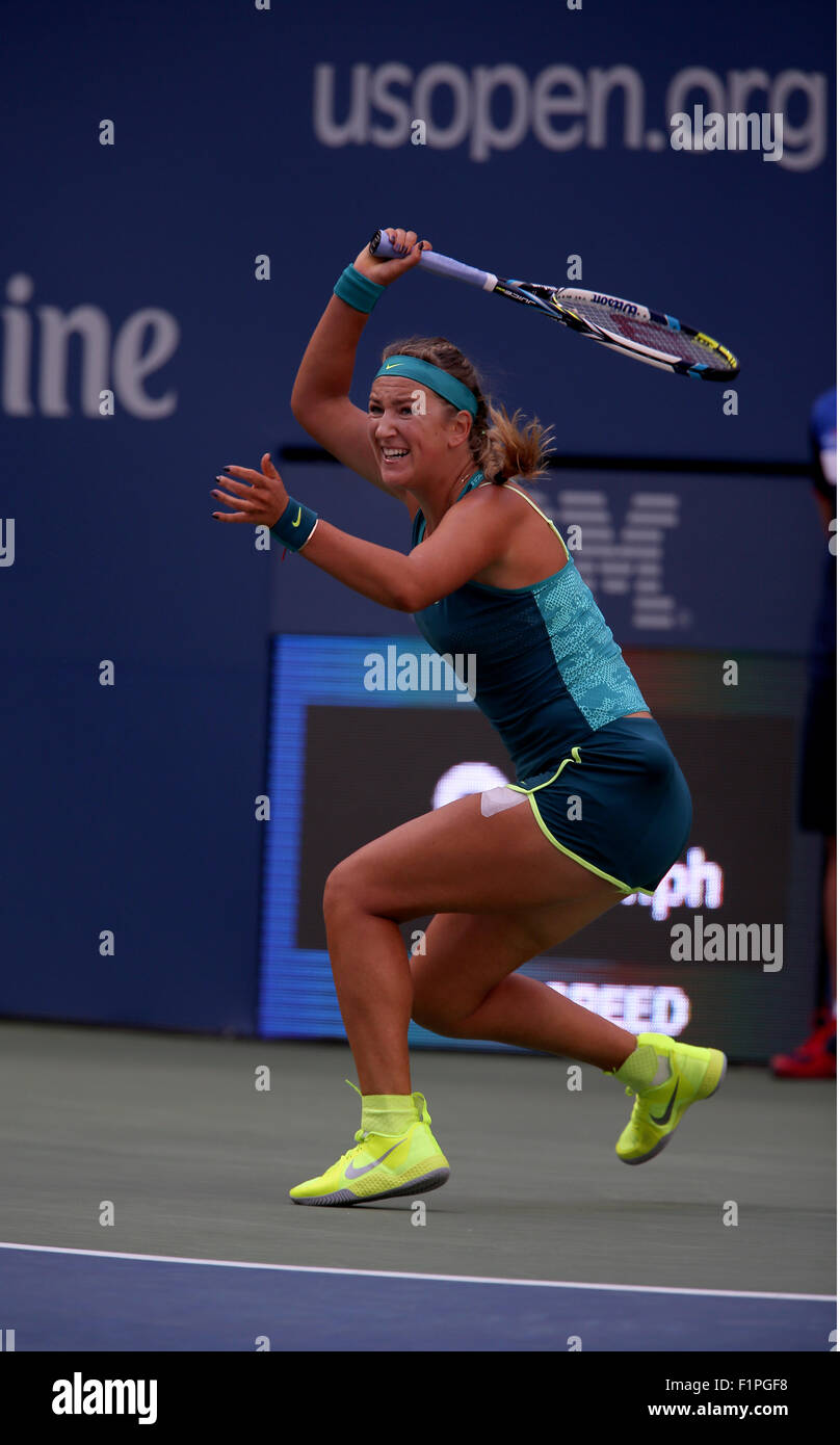 New York, USA. 5 Septembre, 2015. Victoria Azarenka en action contre Angelique Kerber de l'Allemagne lors de leur troisième tour à l'US Open à Flushing Meadows, New York le 5 septembre 2015. Azarenka remporte le match en trois sets. Crédit : Adam Stoltman/Alamy Live News Banque D'Images