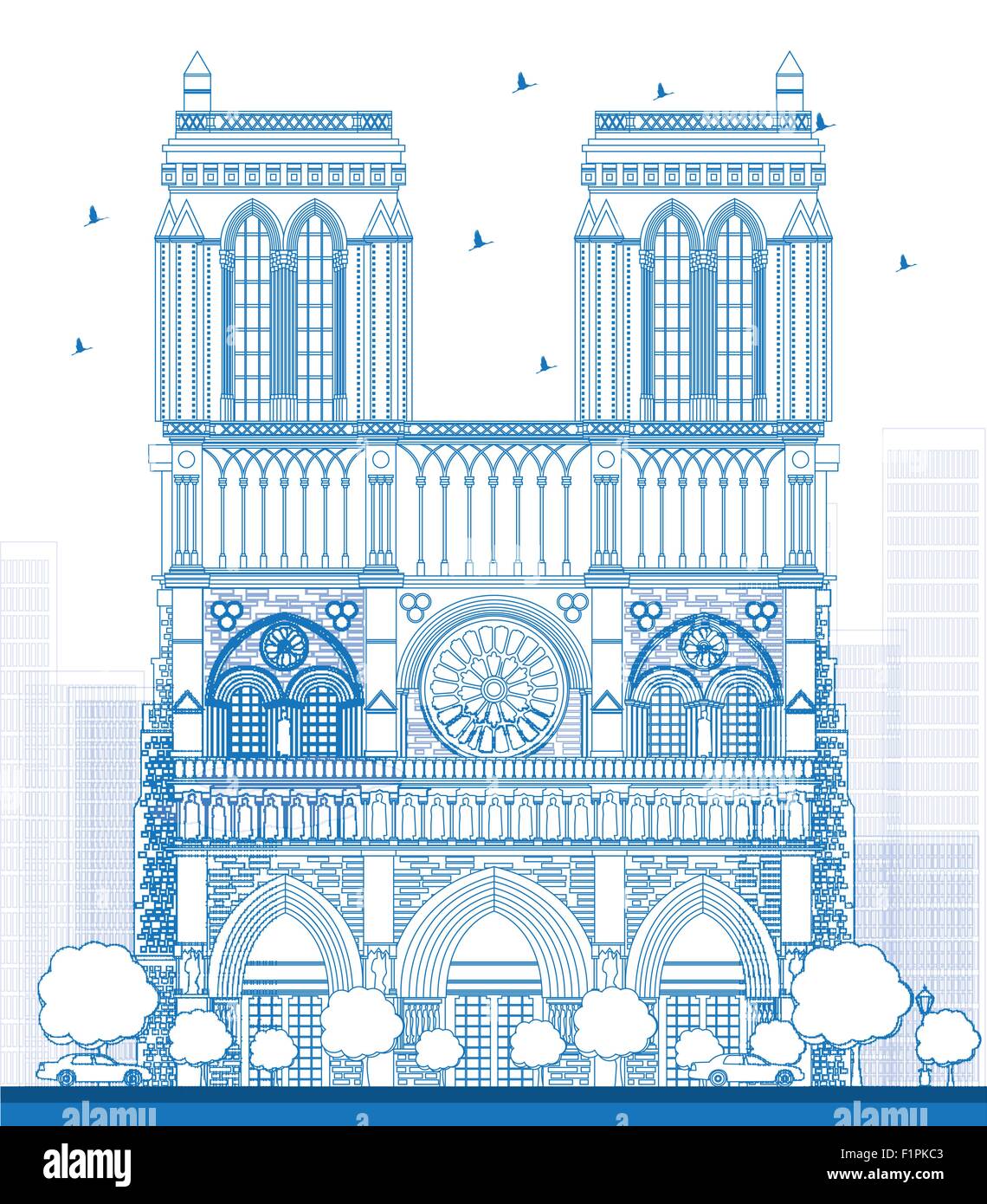 Contours de la Cathédrale Notre Dame - Paris. Vector illustration Illustration de Vecteur