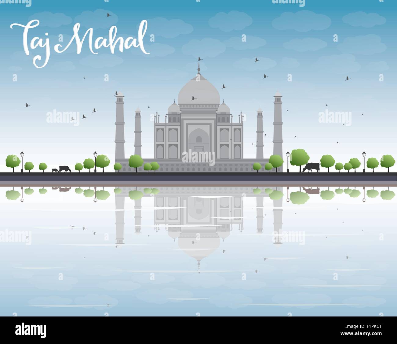 Taj Mahal avec arbre et vache. Vue de face. Vector illustration Illustration de Vecteur