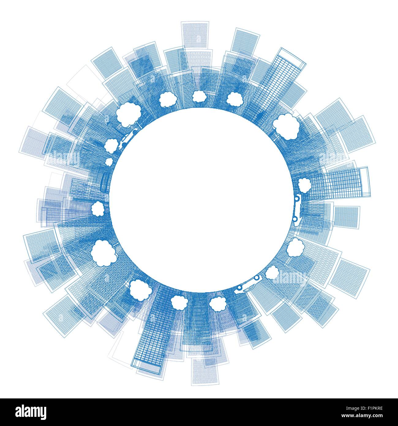 Contours City Skyscrapers en bleu avec l'exemplaire de l'espace. Vector illustration Illustration de Vecteur