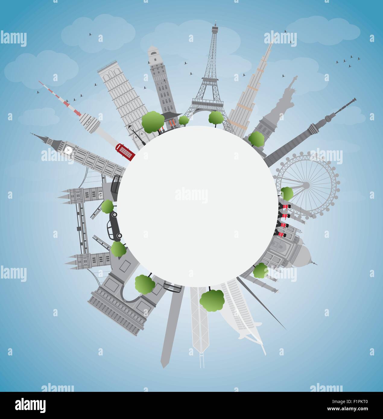 Concept de voyage autour du monde avec des points de repère internationaux célèbres. Vector illustration Illustration de Vecteur