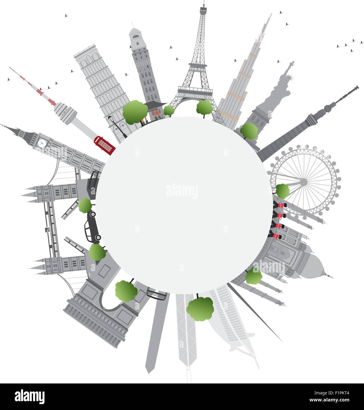 Concept de voyage autour du monde avec des points de repère internationaux célèbres. Vector illustration Illustration de Vecteur