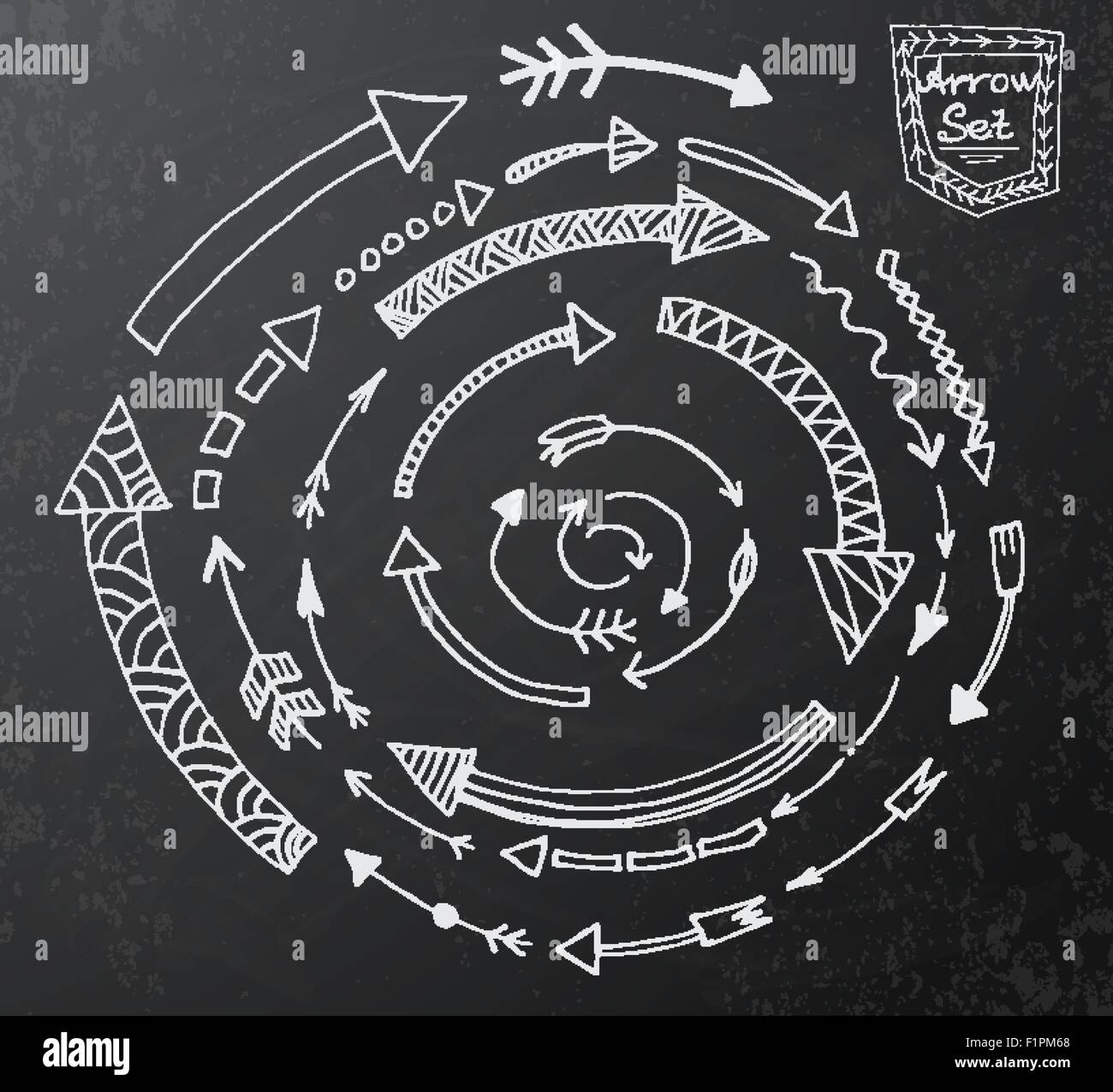 Flèche à la main icons set sur noir tableau. Vector Illustration Illustration de Vecteur