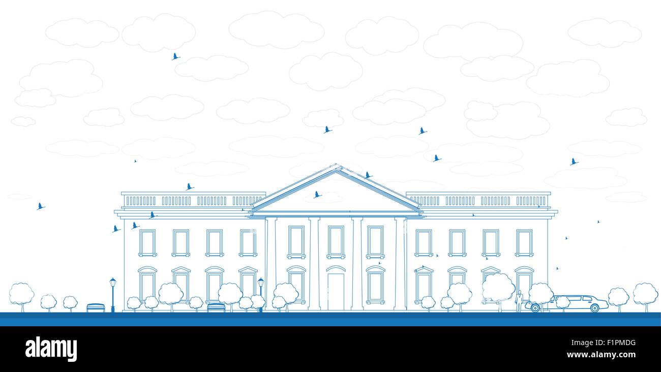 Contours White House Washington DC avec Silhouette de l'homme et de Vector Illustration Illustration de Vecteur