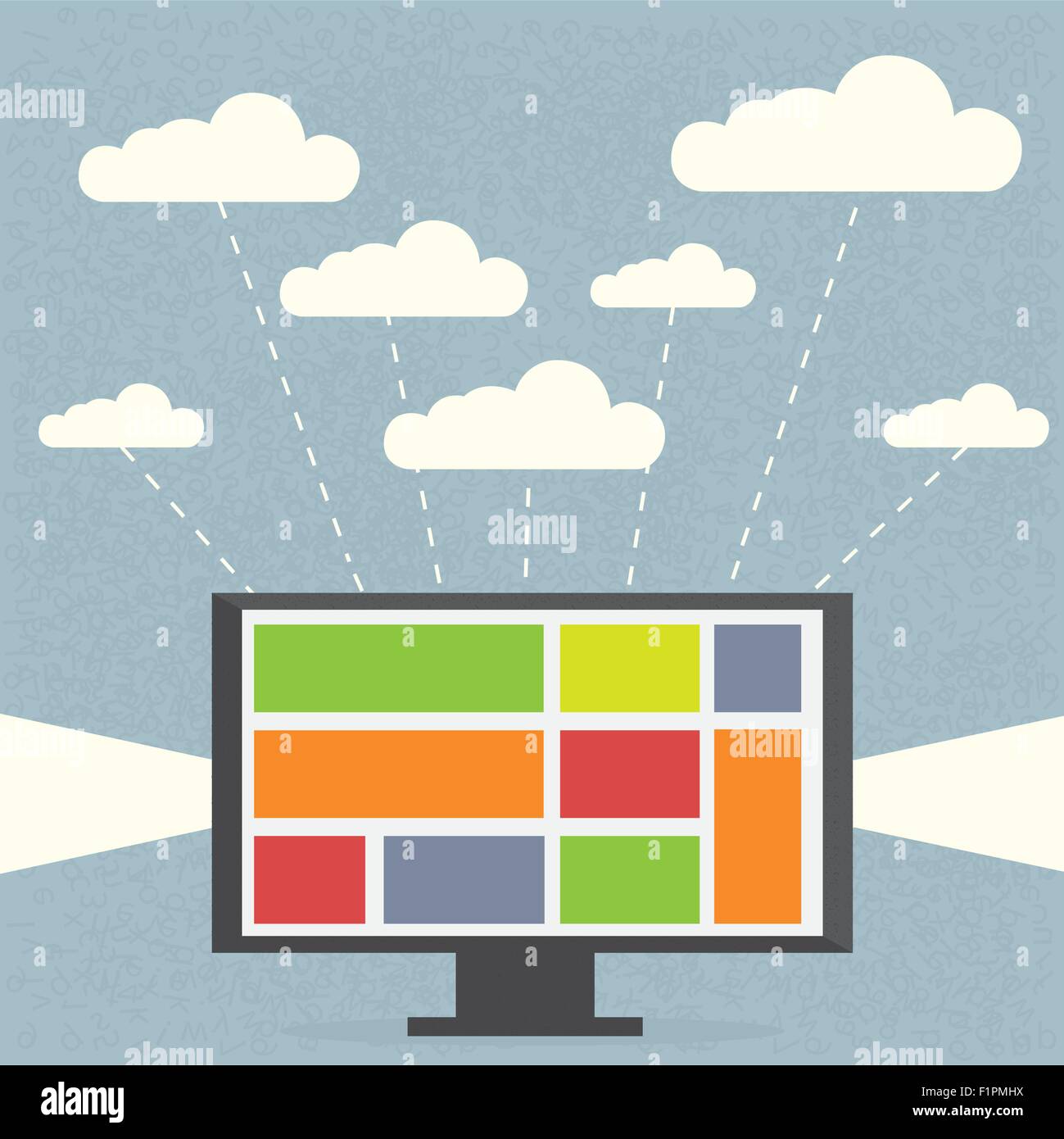 Moniteur avec nuages sur fond bleu Concept montrant qu'un utilisateur peut utiliser de nombreux services de cloud Illustration de Vecteur