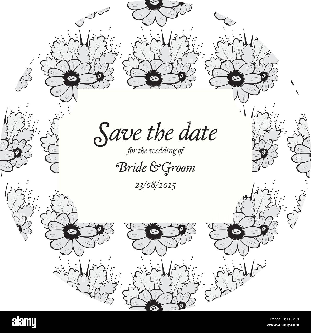 Cartes d'invitation de mariage avec fleurs et feuilles de chêne gris Illustration de Vecteur