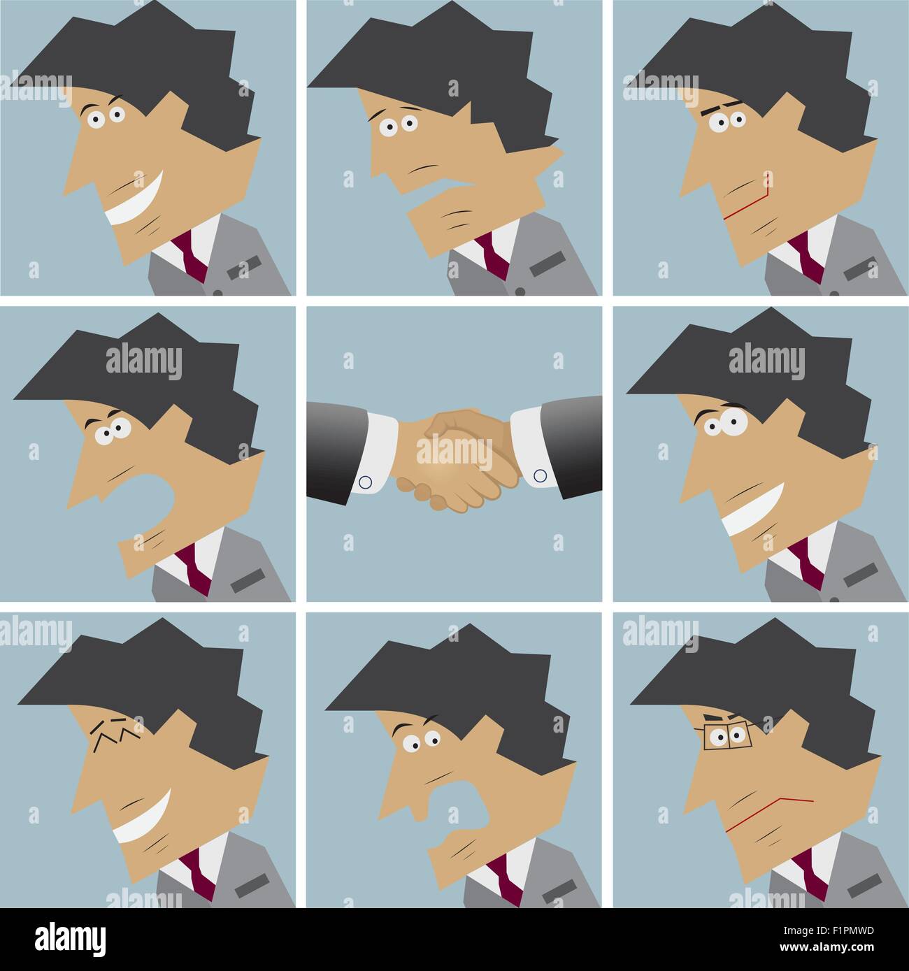 Businessman émotions faciales. Jeu de plate forme d'icônes. Vector illustration Illustration de Vecteur