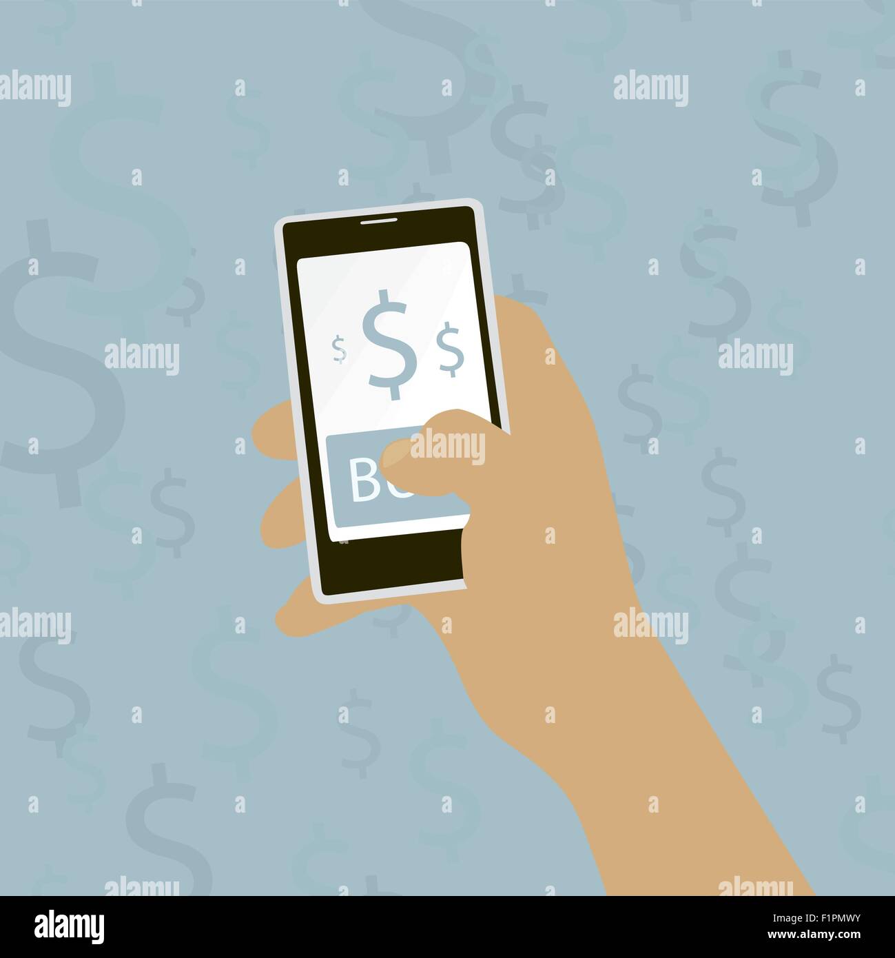 Main tenant un téléphone mobile avec bouton acheter Vector illustration Illustration de Vecteur