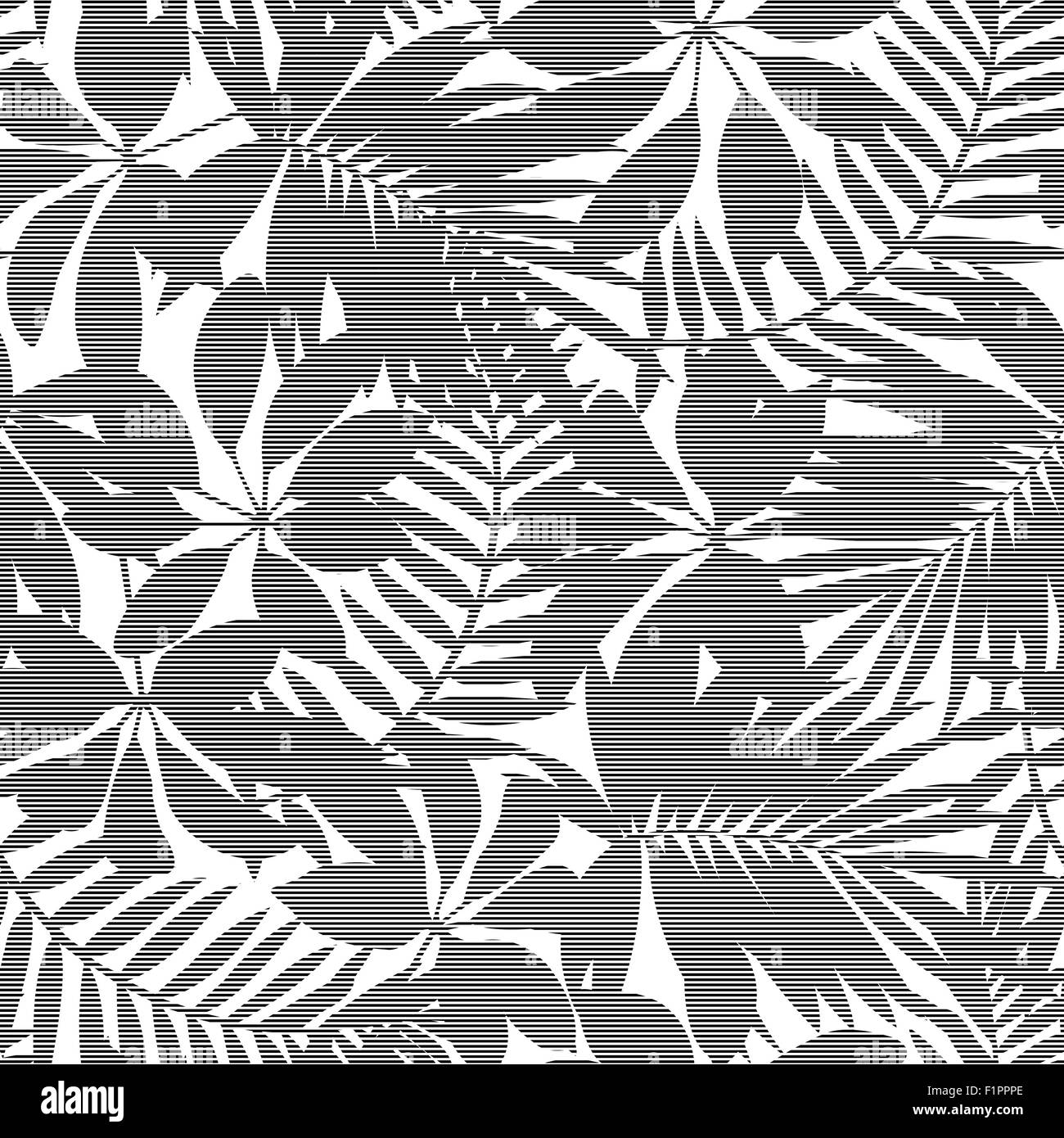 Ray noir et blanc feuilles tropicales mod le homog ne Image