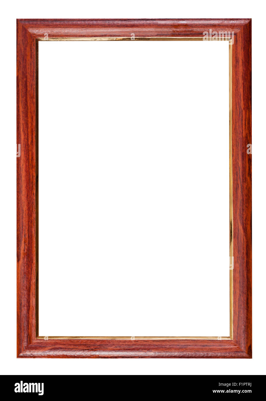 En bois brun rouge verticale avec cadre photo cut out espace blanc isolé sur fond blanc Banque D'Images