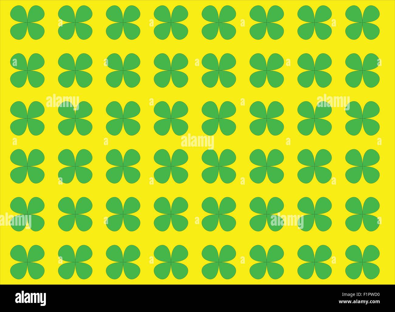 Les trèfles à quatre feuilles vert organisés sur fond jaune Illustration de Vecteur
