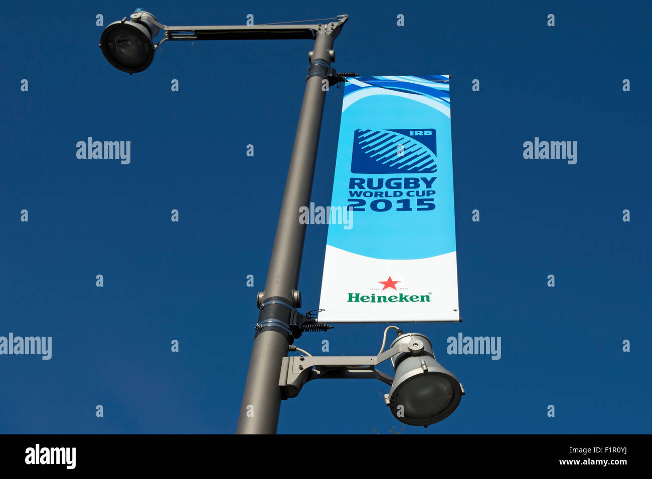 Le monde en Union européenne, une bannière publicitaire de la coupe du monde de rugby 2015, et sponsors heineken, à Twickenham, Angleterre Banque D'Images