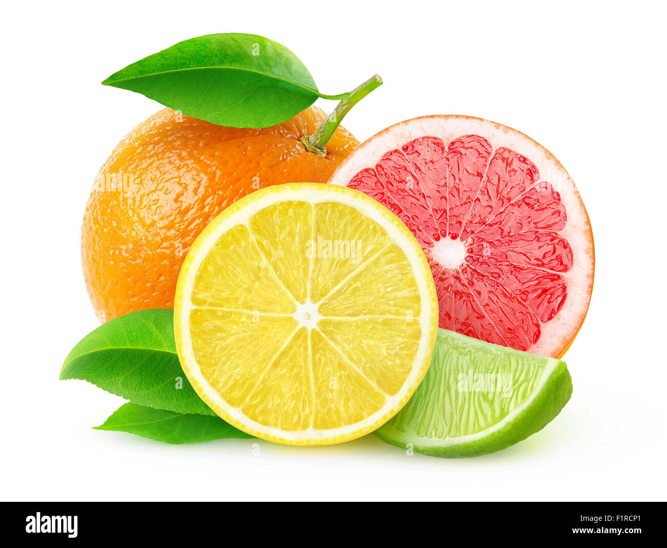 Les agrumes (citron, lime, pamplemousse, orange) isolé sur blanc, with clipping path Banque D'Images