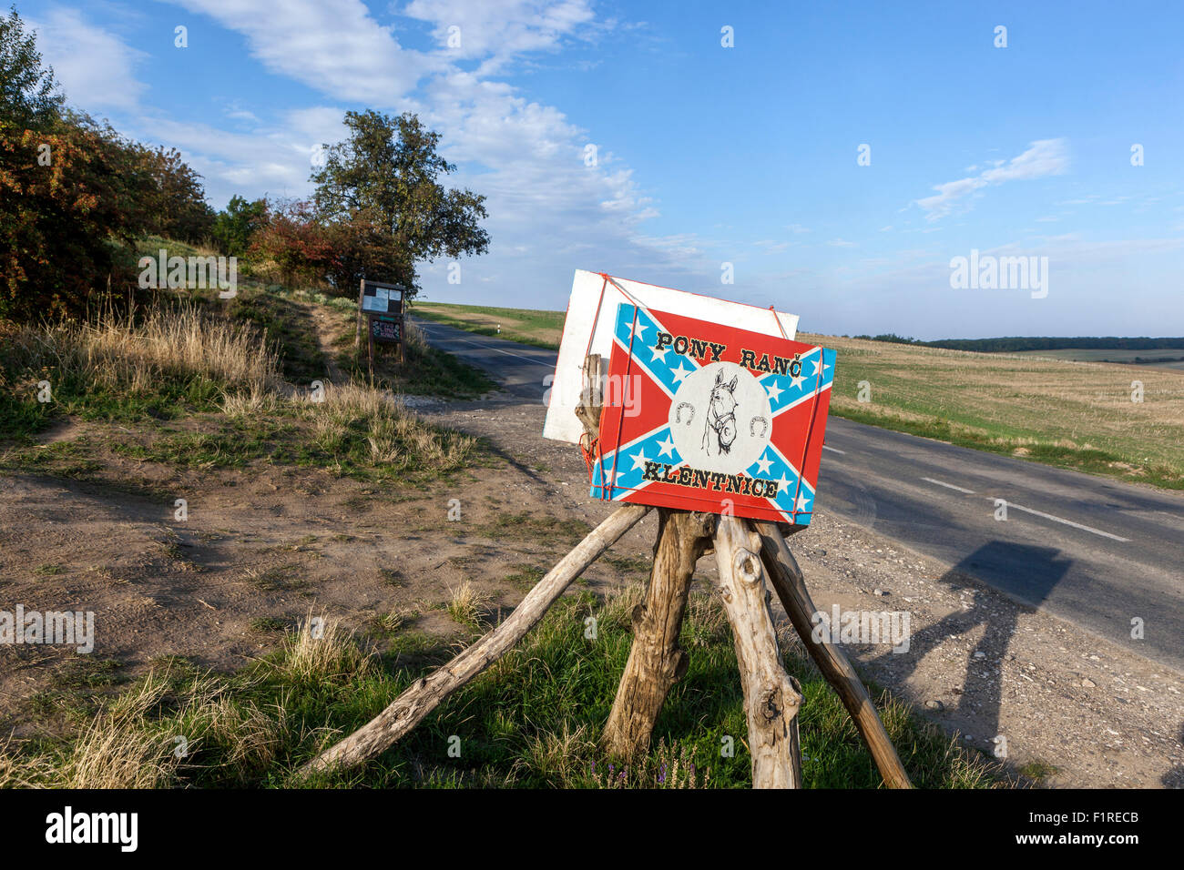 Pony ranch dans Klentnice, signe, paysage, South Moravia, République Tchèque Banque D'Images