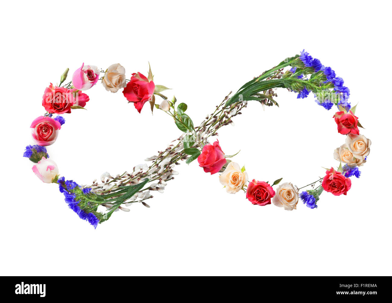 Composition de fleurs conceptuel basé sur la similarité de symbole de l'infini et 8 chiffres Banque D'Images Composition de fleurs conceptuel basé sur la similarité de symbole de l'infini et 8 chiffres Banque D'Images