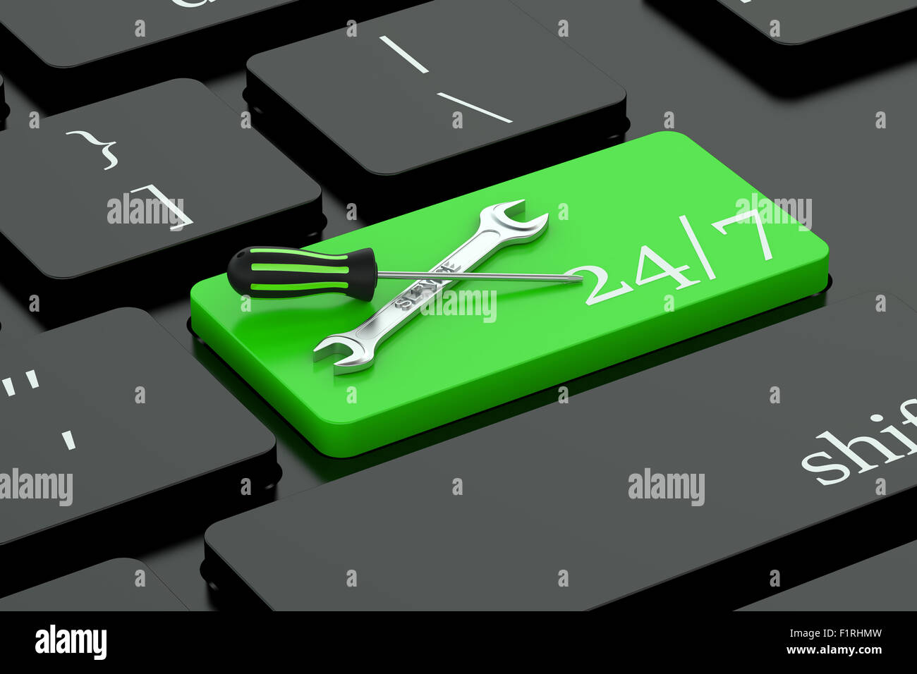 Concept 24/7 sur le bouton Clavier vert Banque D'Images