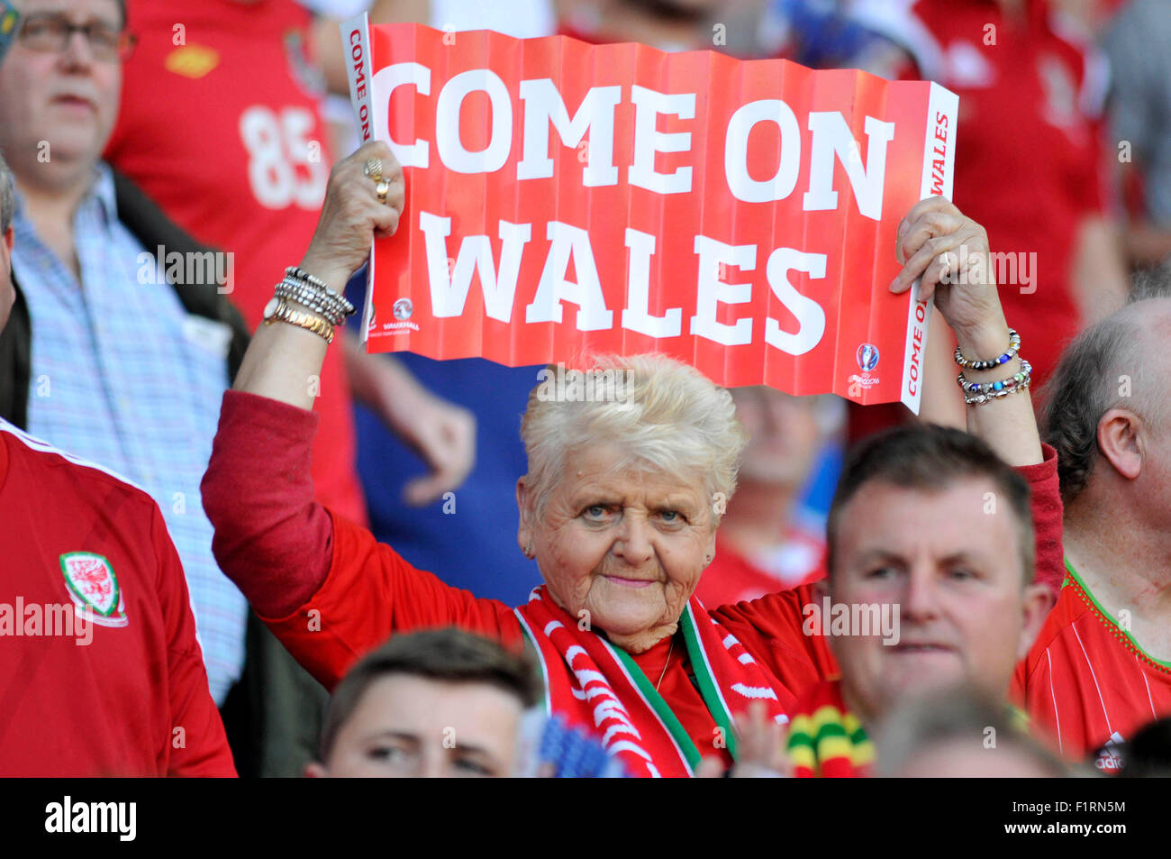 Cardiff, Wales, UK. 6 Septembre, 2015. Qualification Euro 2016 : Pays de Galles v Israël au Cardiff City Stadium. Fan de football gallois. Usage éditorial uniquement. Credit : Phil Rees/Alamy Live News Banque D'Images