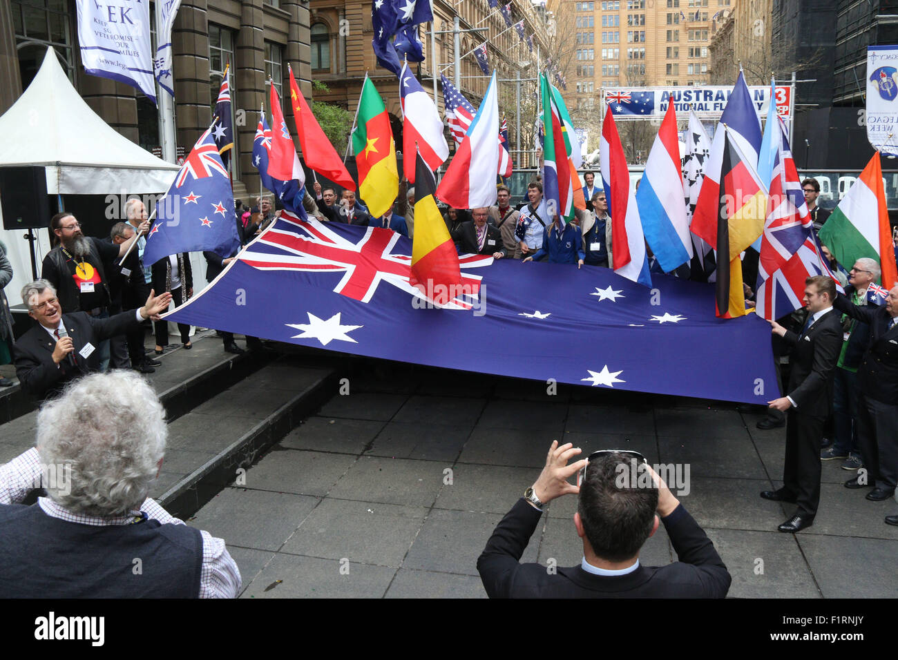 Le Jour du drapeau national australien à l'événement Martin Place, Sydney, Australie. 3 septembre 2015. Banque D'Images