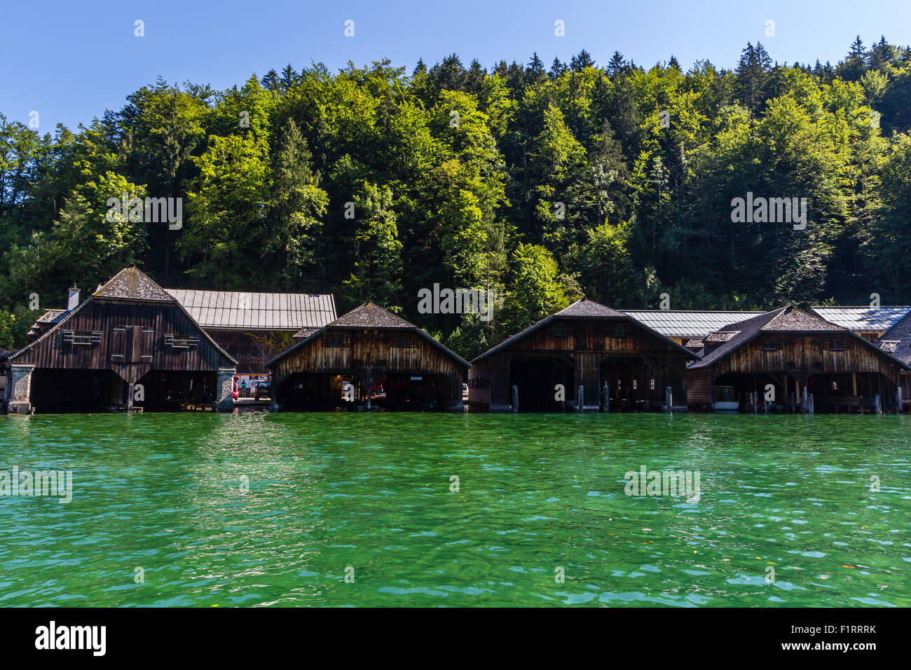 Le lac Obersee, montagne en été, le Parc National de Konigsee, Bayern, Allemagne Banque D'Images