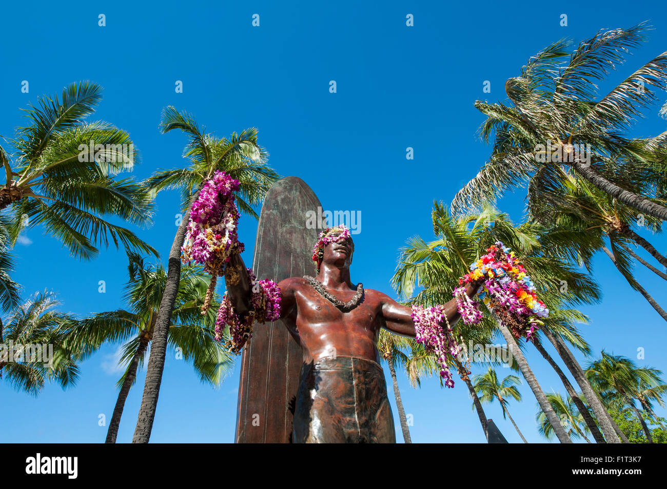 Duke Paoa Kahanamoku, la plage de Waikiki, Honolulu, Oahu, Hawaii, United States of America, Pacifique Banque D'Images