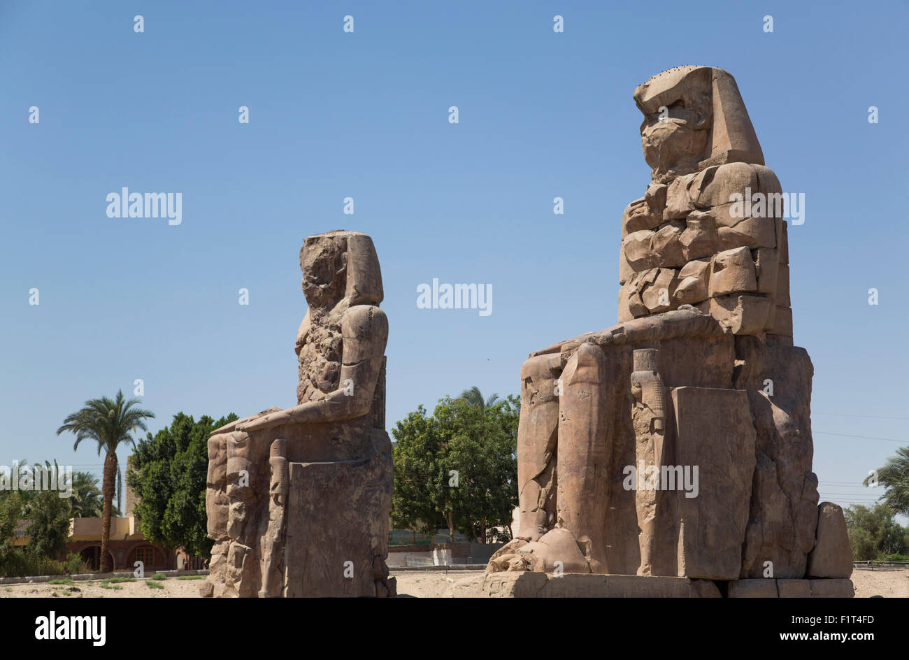 Colosses de Memnon, Cisjordanie, Thèbes, Site du patrimoine mondial de l'UNESCO, l'Égypte, l'Afrique du Nord, Afrique Banque D'Images