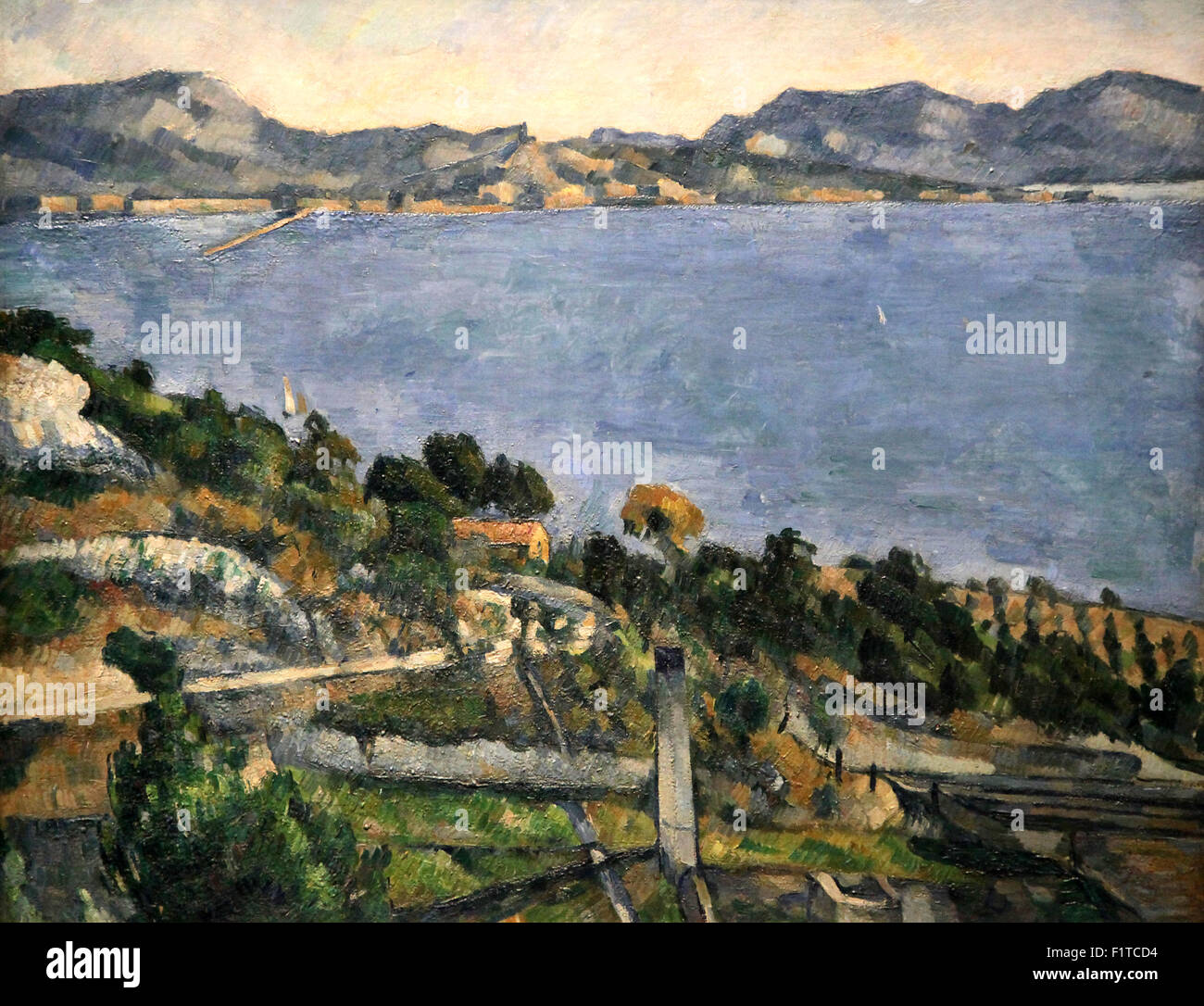 Le Golfe la baie de Marseille depuis L'Estaque / Côte méditerranéenne 1879 par Paul Cézanne 1839-1906. Banque D'Images