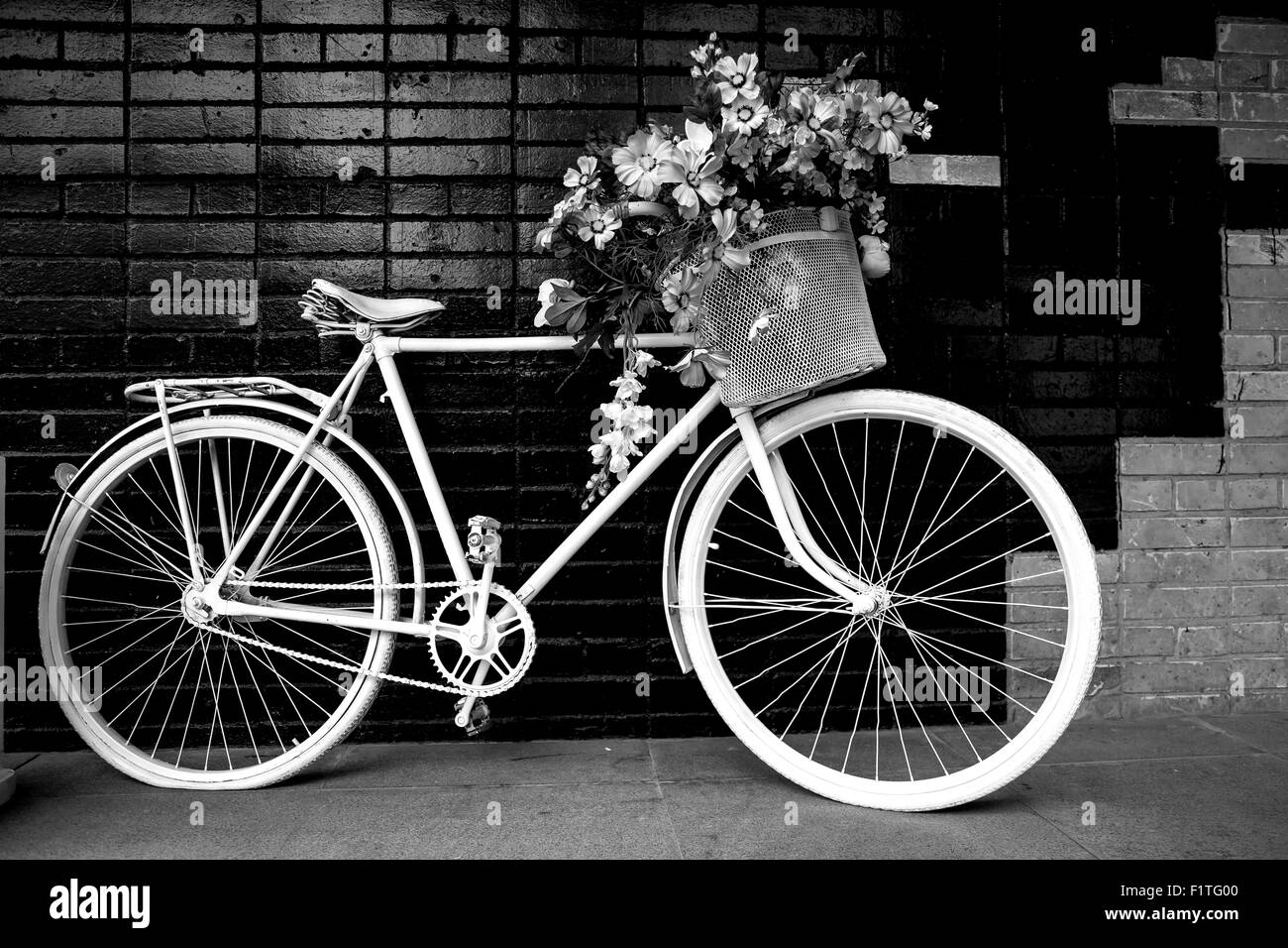 Vélo blanc avec des fleurs Banque D'Images