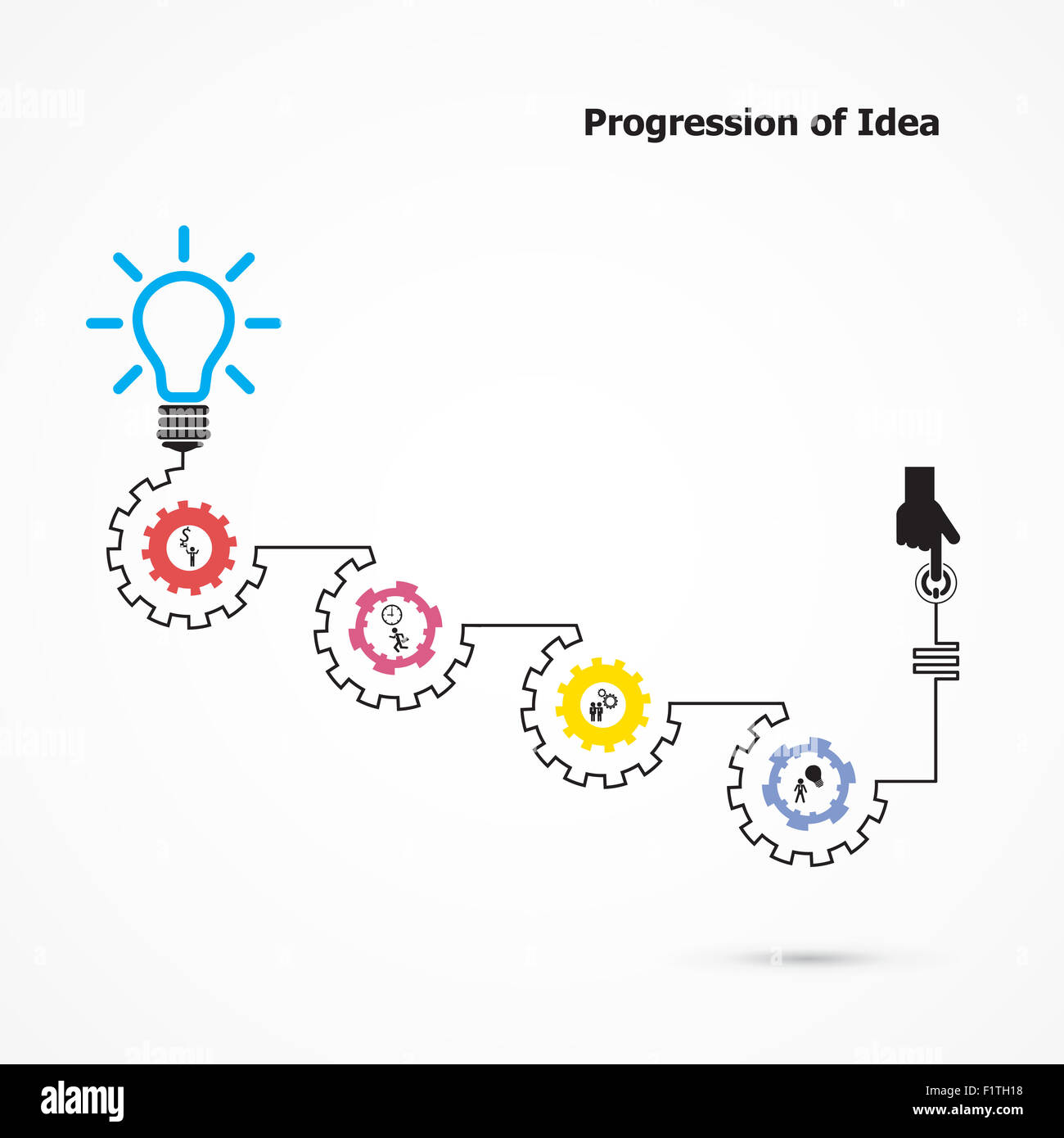 Ampoule Lumière créative avec symbole de forme linéaire d'engrenage. La progression de l'idée concept. L'entreprise, de l'éducation et l'idée industrielle Banque D'Images