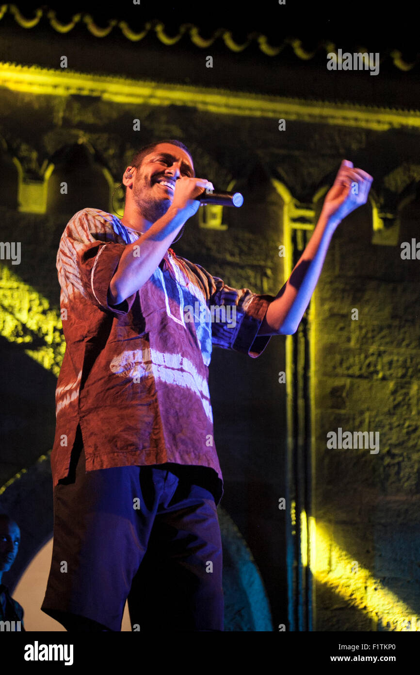 Criolo fonctionne à Dromos Festival à Mogoro, Sardaigne, 1er août 2015 Banque D'Images