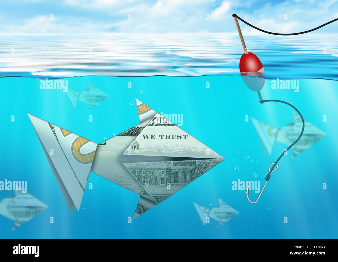 Creative business concept, la capture de poissons d'argent sous l'eau Banque D'Images