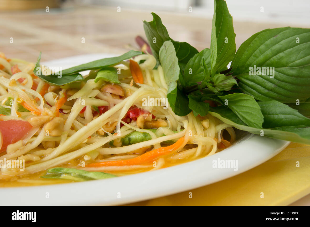 Billet d'alimentation malodorant culture chaux somtum vendeur restaurant Banque D'Images