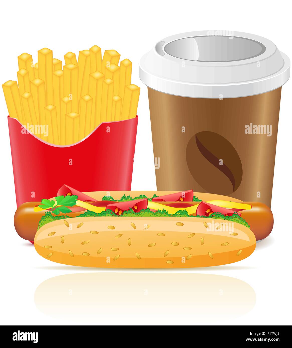 Pommes de terre frites Hot-dog et tasse de papier avec du café vector illustration Illustration de Vecteur