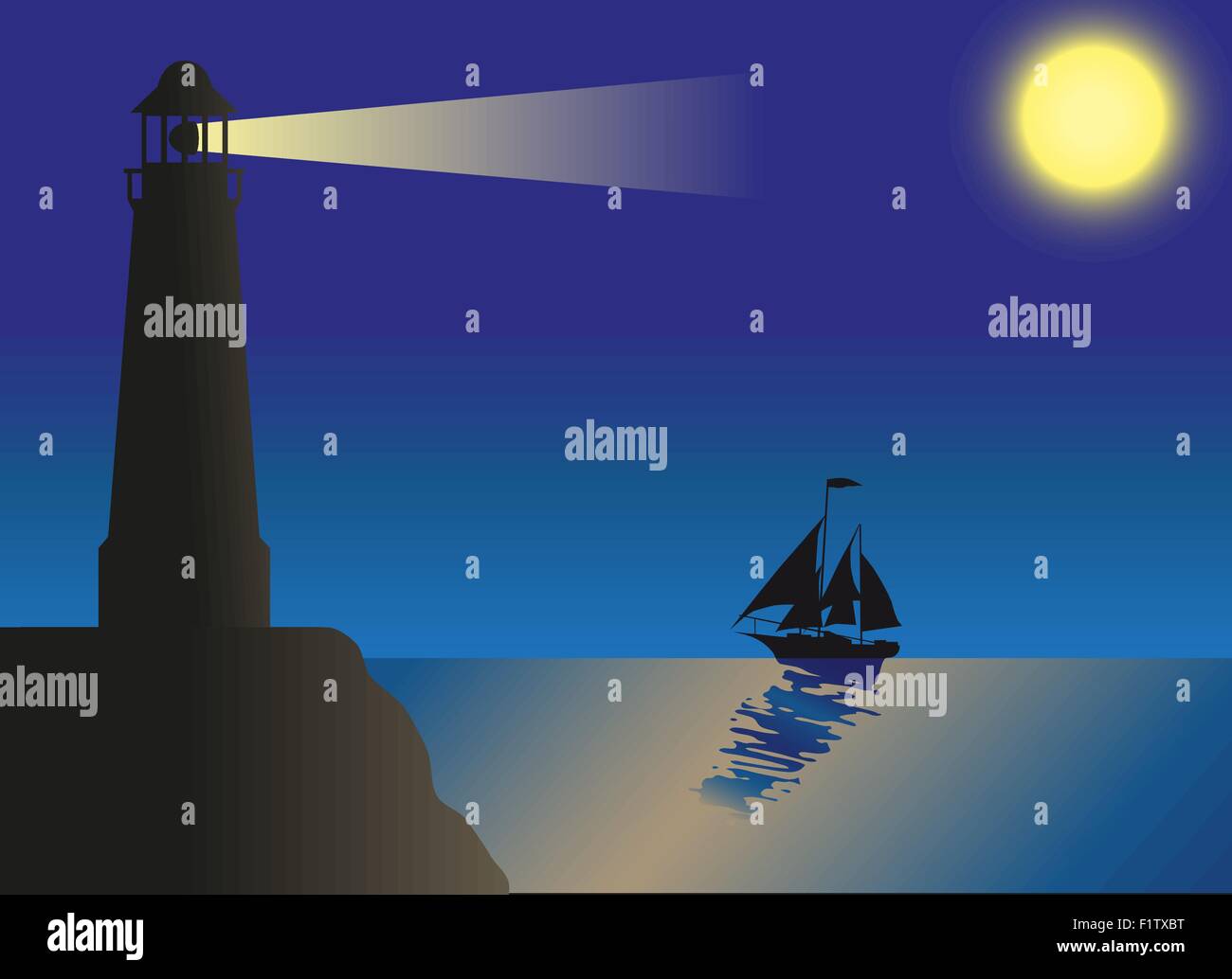 Lighthouse silhouette contre le ciel et la mer vector illustration Illustration de Vecteur
