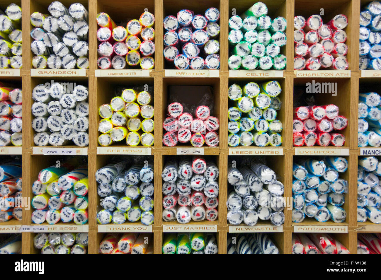 Brighton rock bonbons, confiserie traditionnelle britannique mer, Brighton, UK Banque D'Images