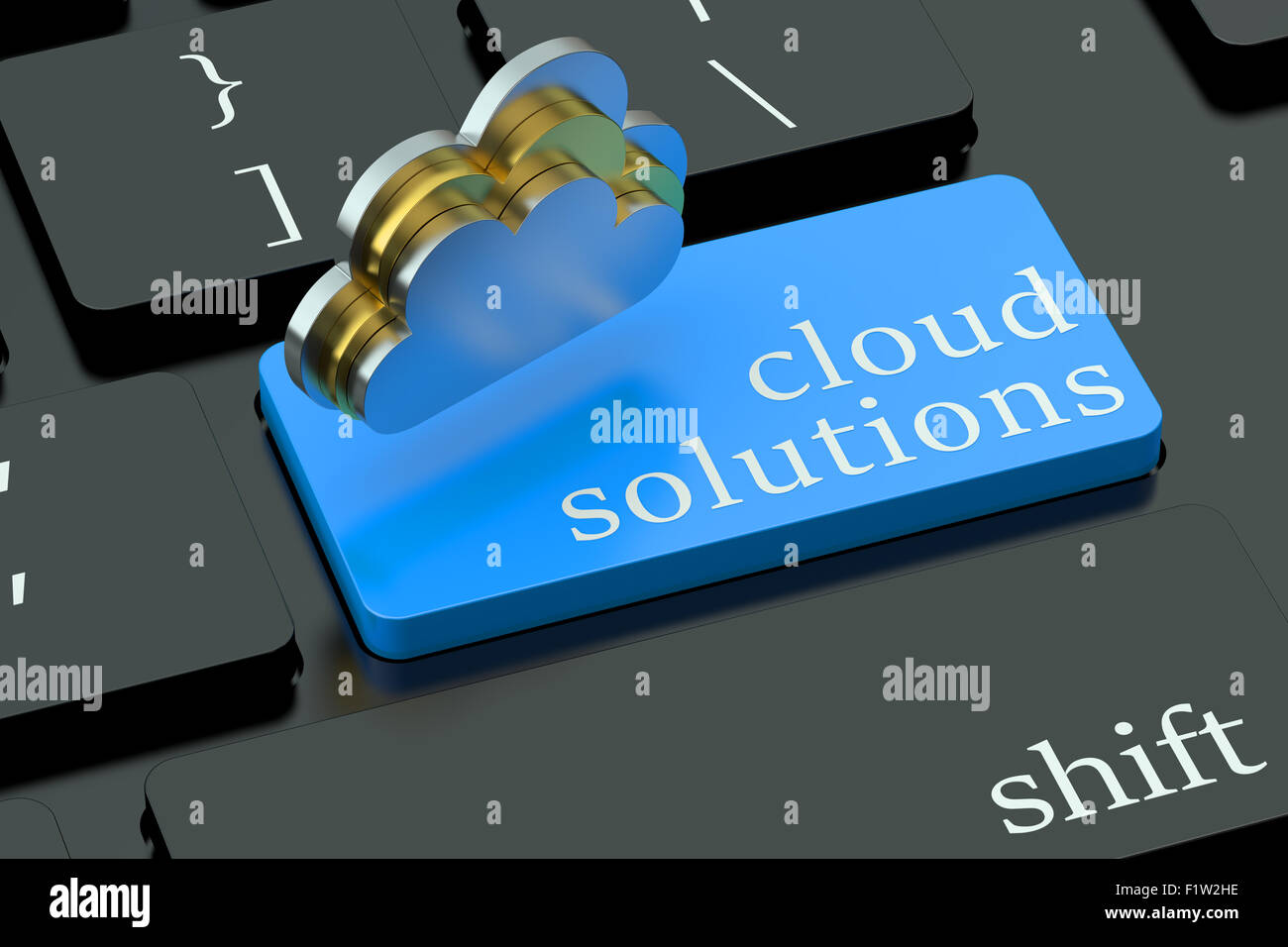 Solutions cloud sur le bouton clavier bleu Banque D'Images