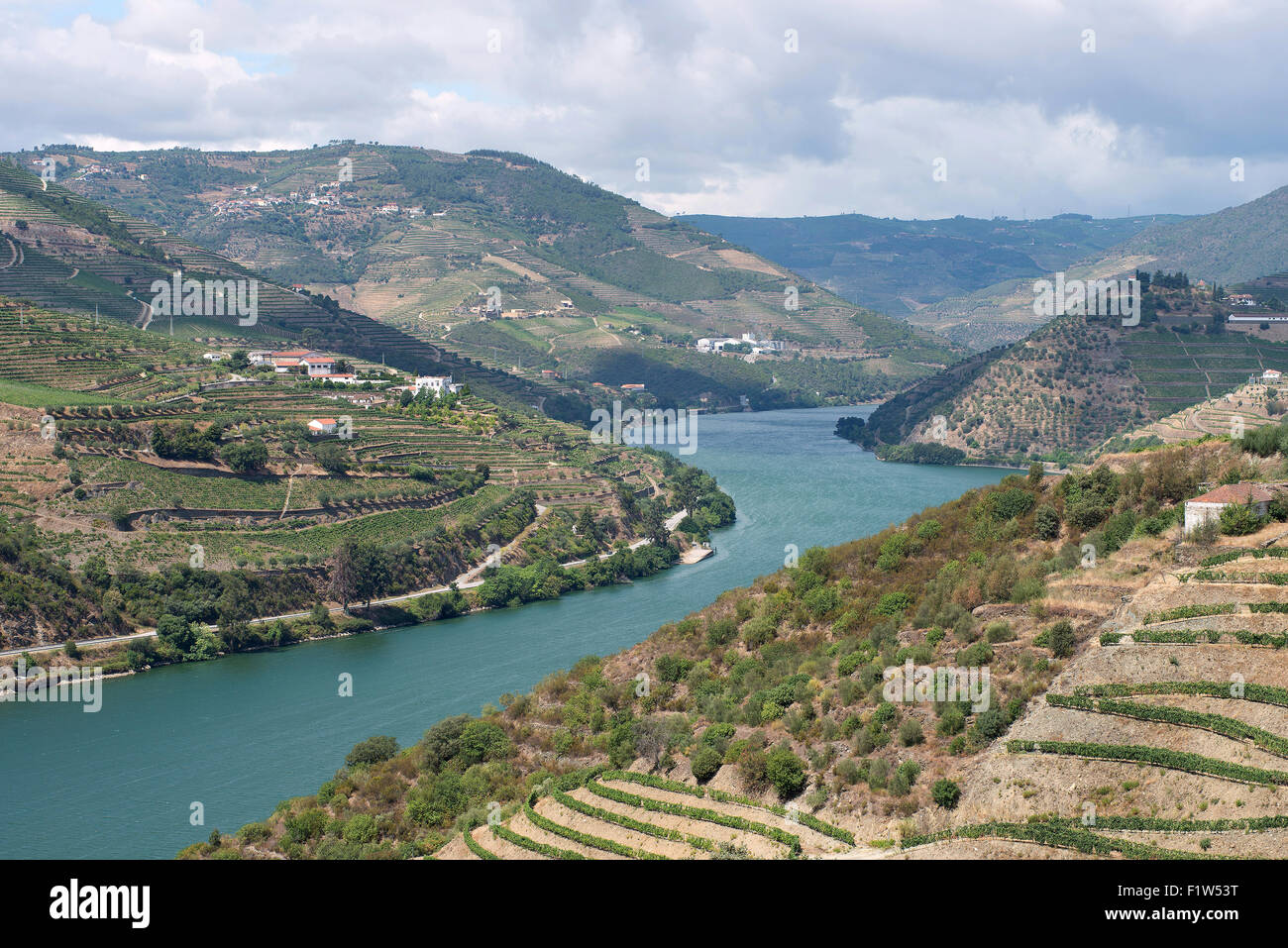 La rivière Douro serpente à travers les vignobles en terrasse de la région viticole. La Vallée du Douro, Portugal. 24 juillet Banque D'Images