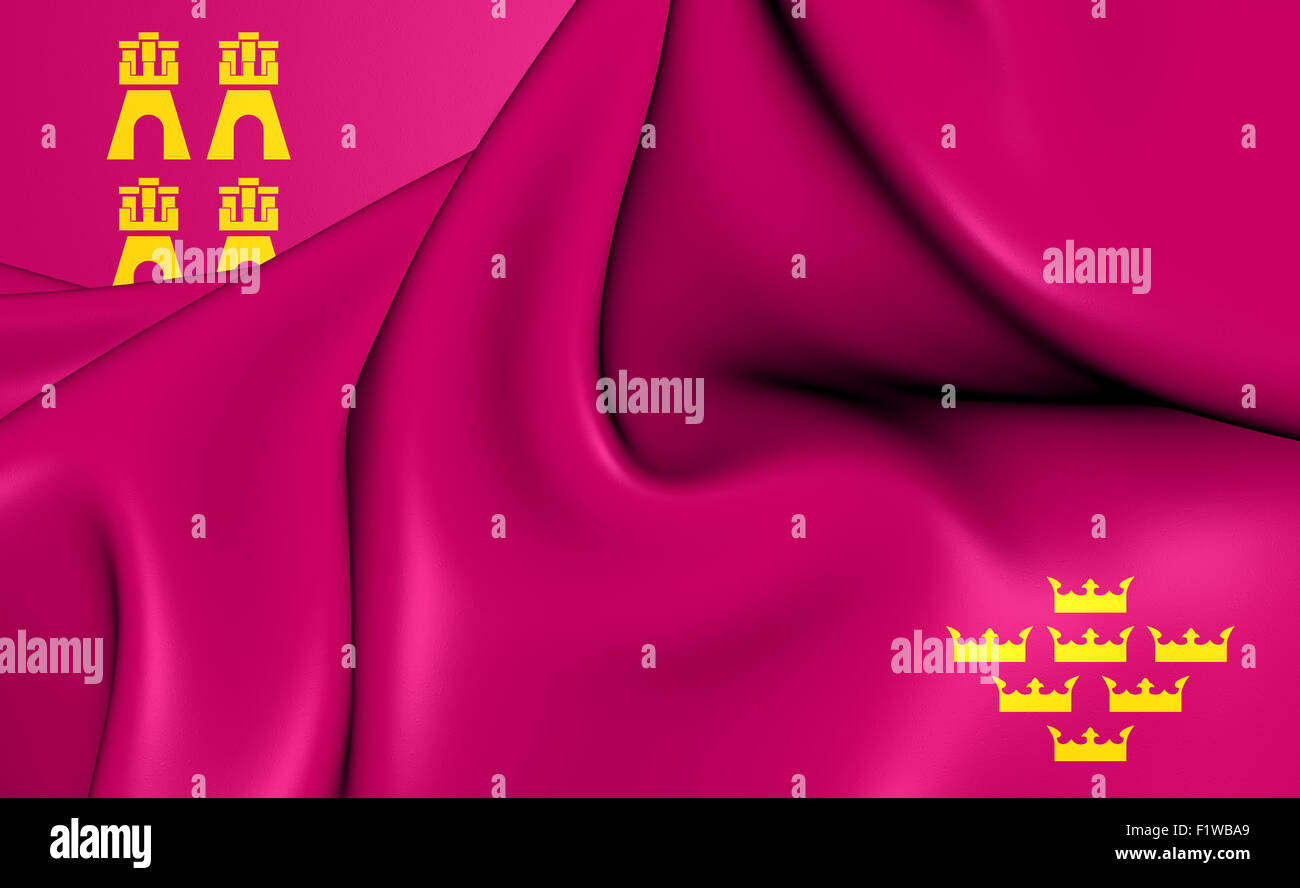 Région de Murcie Drapeau 3D, l'Espagne. Close Up. Banque D'Images