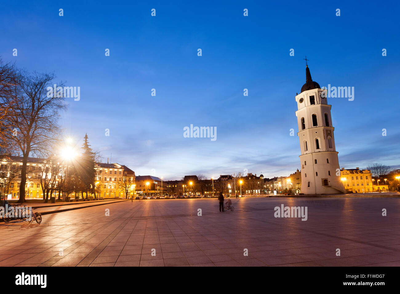 La place de la cathédrale au centre de Vilnius pendant le crépuscule du temps, de la Lituanie, de l'Europe Banque D'Images