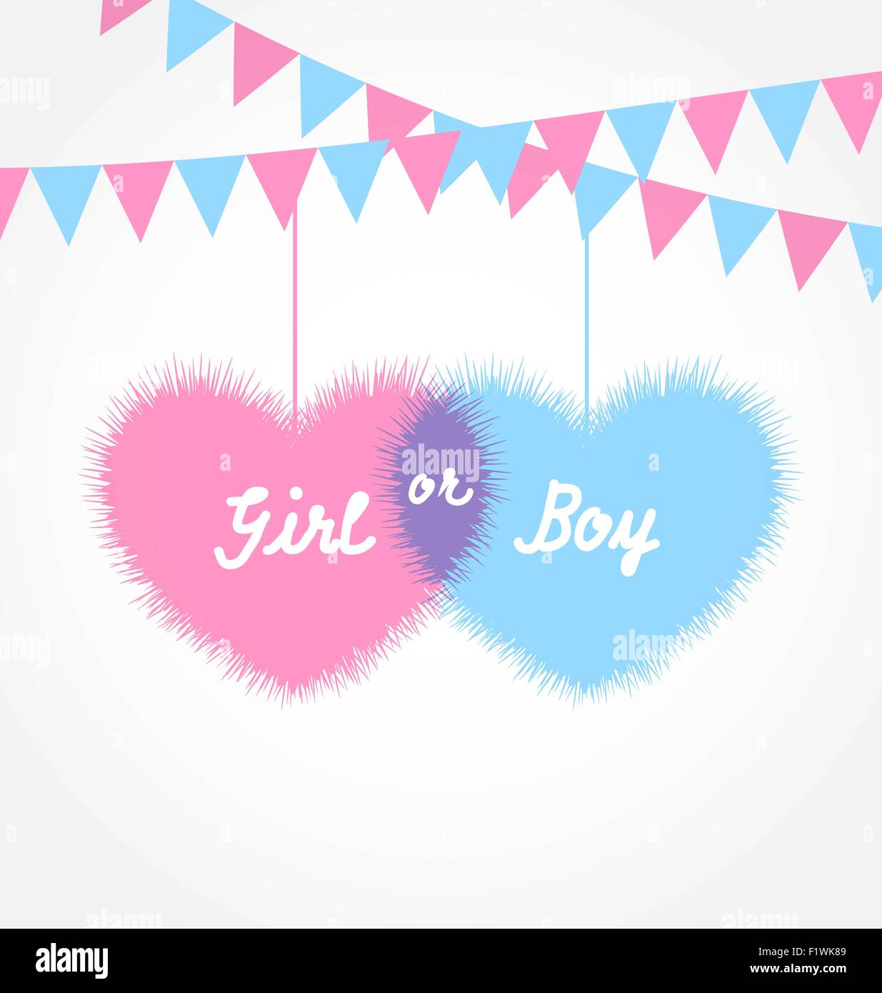 Douche de bébé rose et bleu en forme coeur avec fanions suspendus Illustration de Vecteur