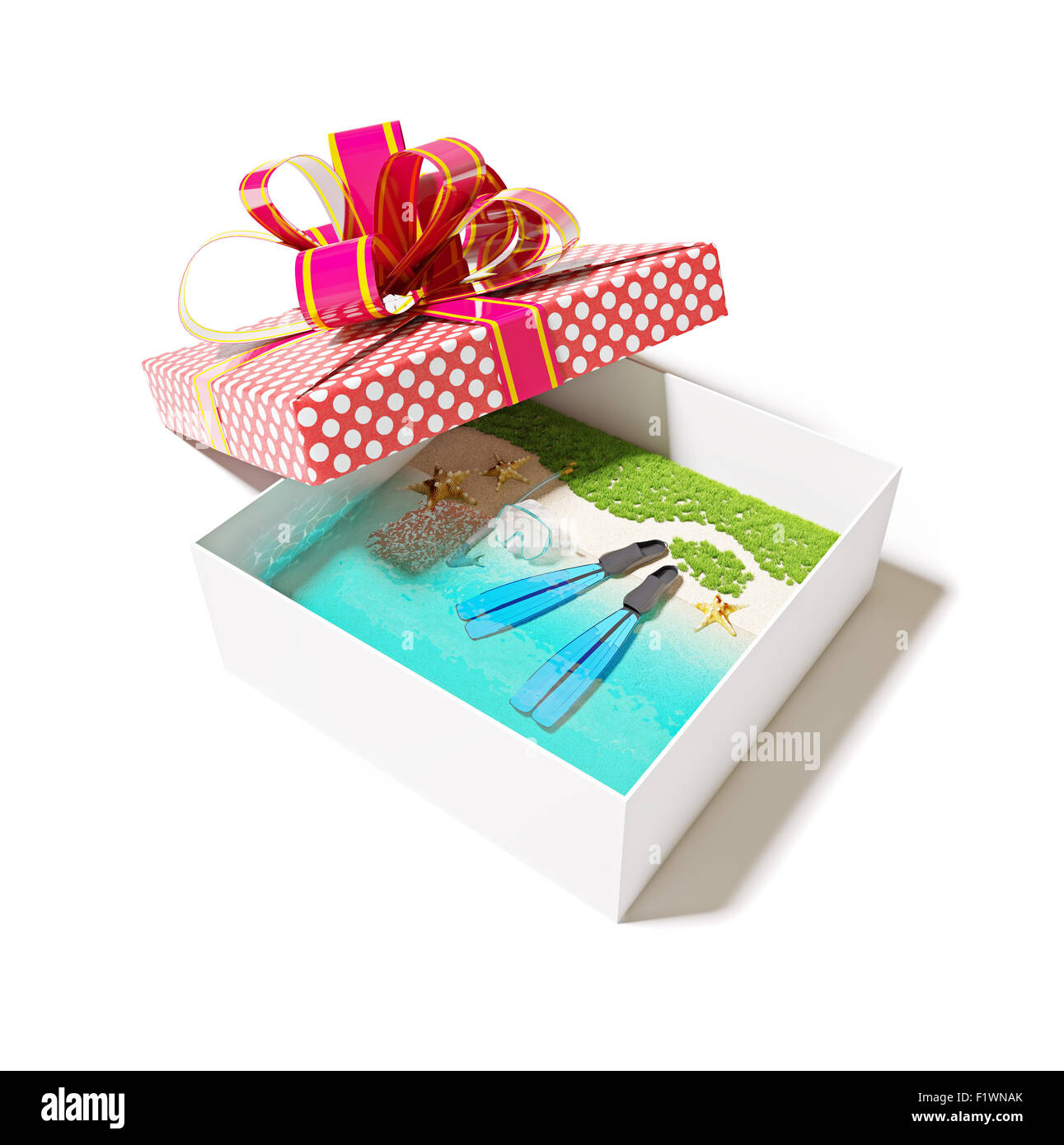 Belle plage tropicale dans la boîte-cadeau (concept créatif) Banque D'Images
