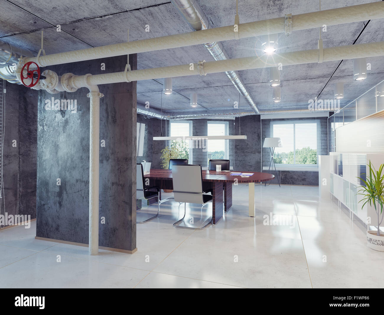 Loft moderne office interior. Concept de design 3D Banque D'Images