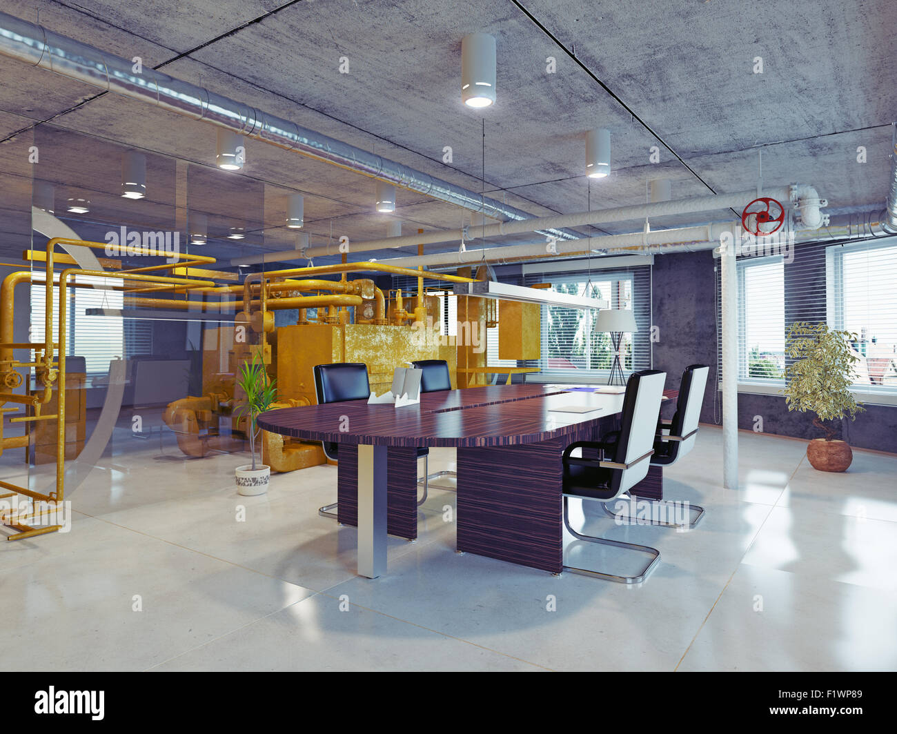Loft moderne office interior. Concept de design 3D Banque D'Images