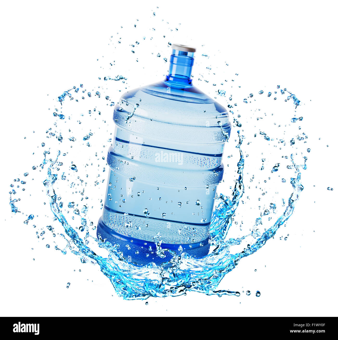 Grande bouteille d'eau dans de l'eau splash isolé sur fond blanc. Banque D'Images
