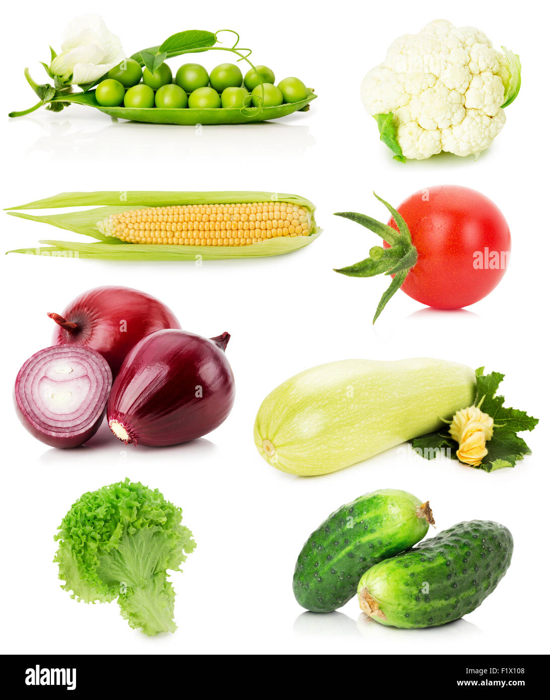 Collection de légumes frais isolé sur le fond blanc. Banque D'Images