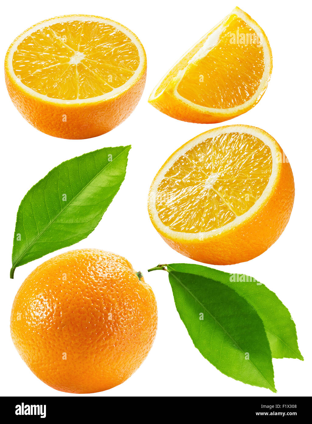Jeu d'oranges isolé sur le fond blanc. Banque D'Images