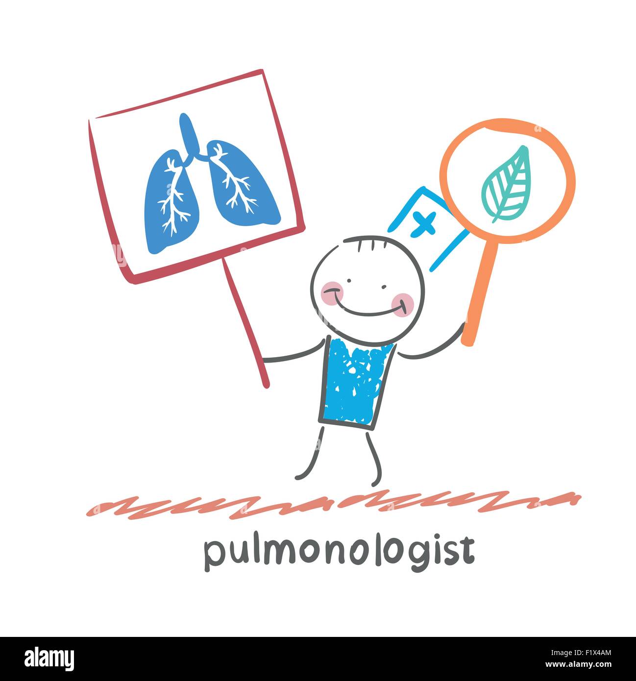 Pneumologue tenant des affiches avec l'image des poumons Illustration de Vecteur