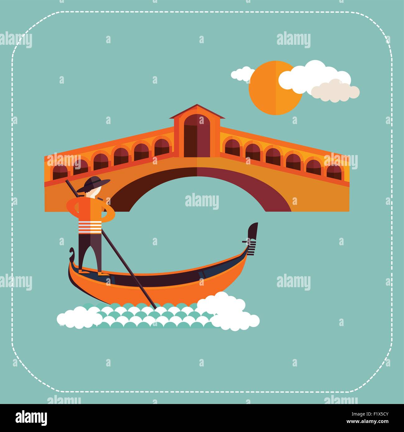 Le pont du Rialto, Venise avec gondola en Italie Illustration de Vecteur