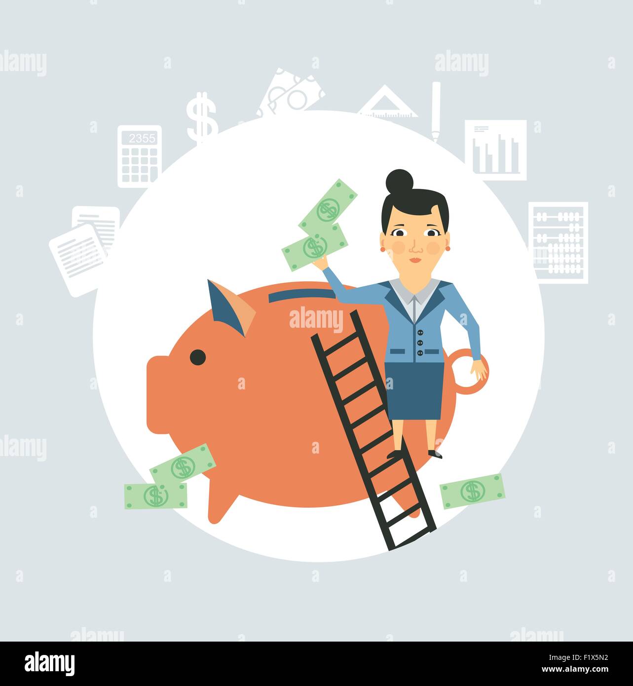 Comptable jette l'argent dans un cochon illustration Illustration de Vecteur Comptable jette l'argent dans un cochon illustration Illustration de Vecteur